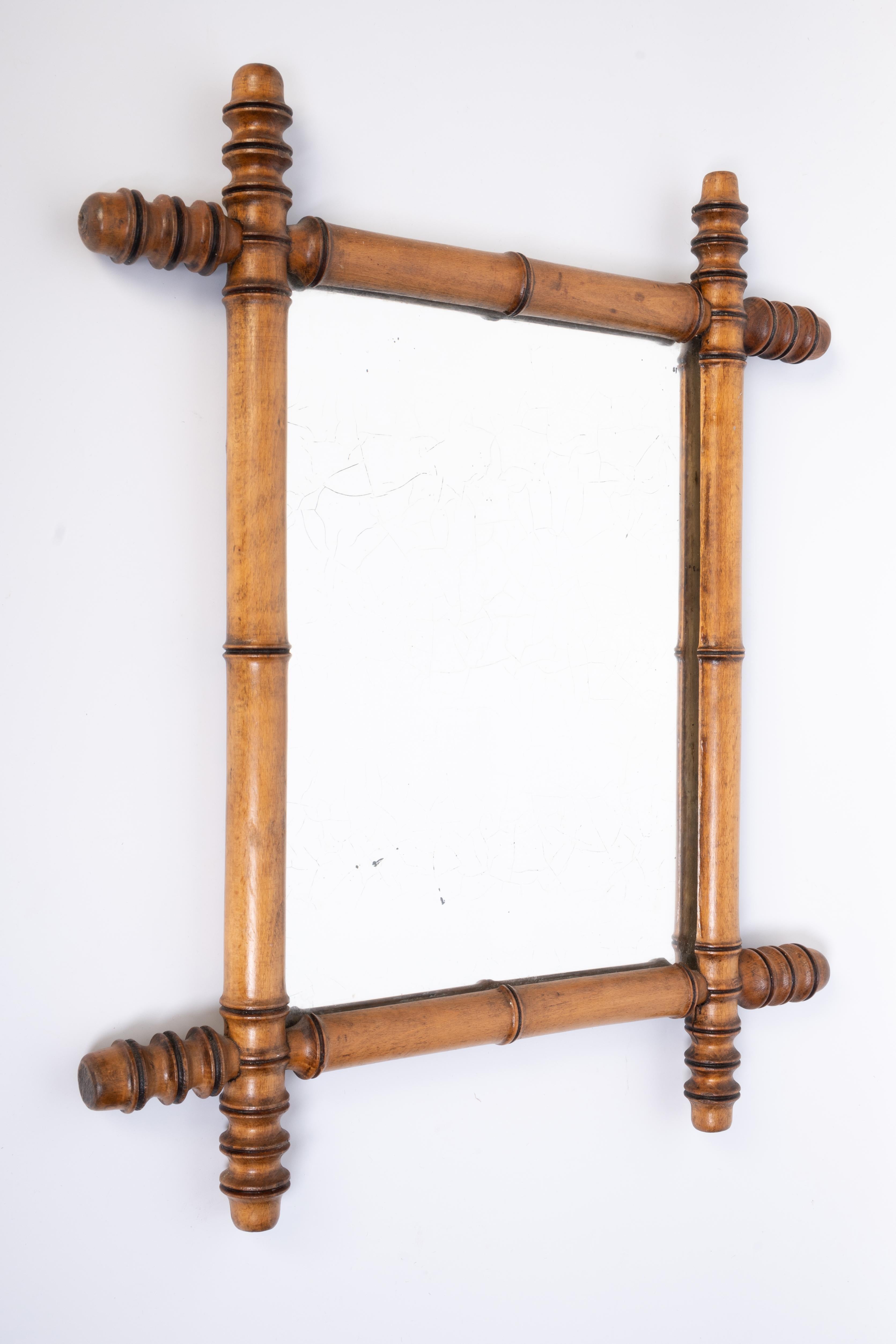 Art nouveau Miroir mural ancien en simili-bambou du 19ème siècle en vente