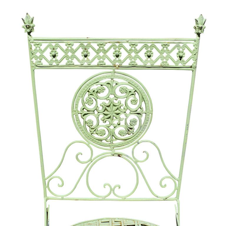 Antique French 19th Century Victorian Green Metal Folding Garden Chairs