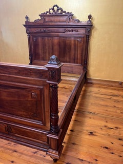 Antique French 19th Century Walnut Double Bed