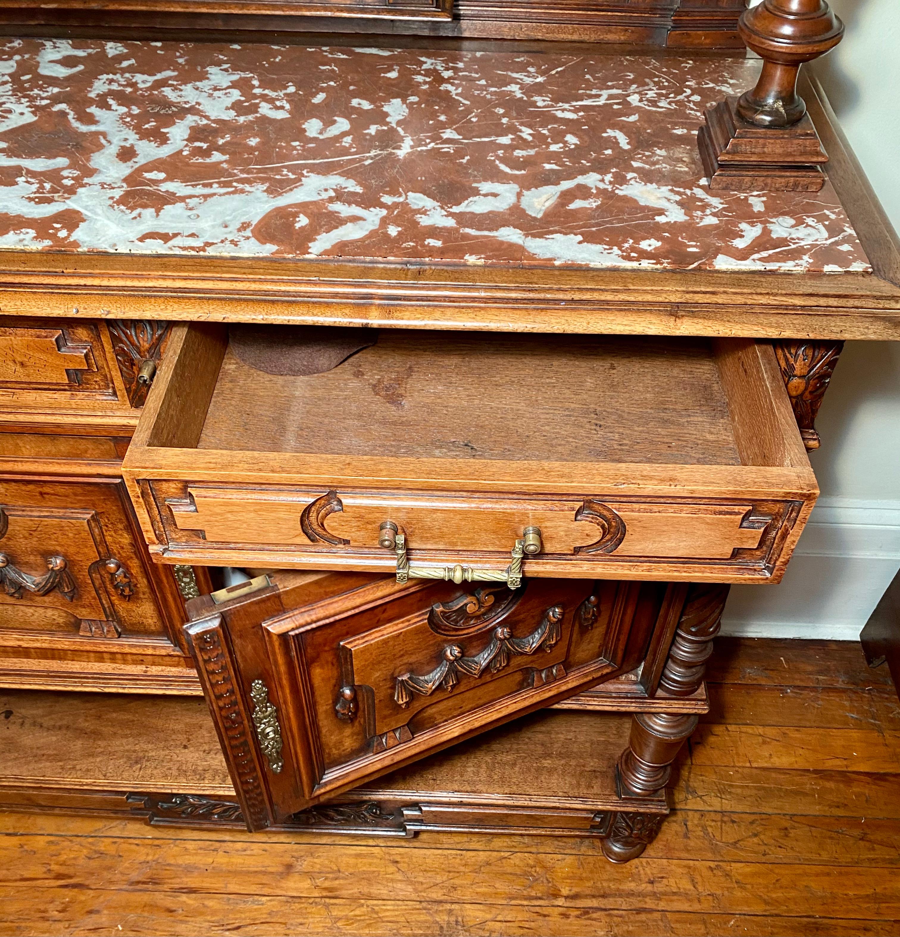 Antique French 19th Century Walnut Server with Marble Top In Good Condition For Sale In New Orleans, LA