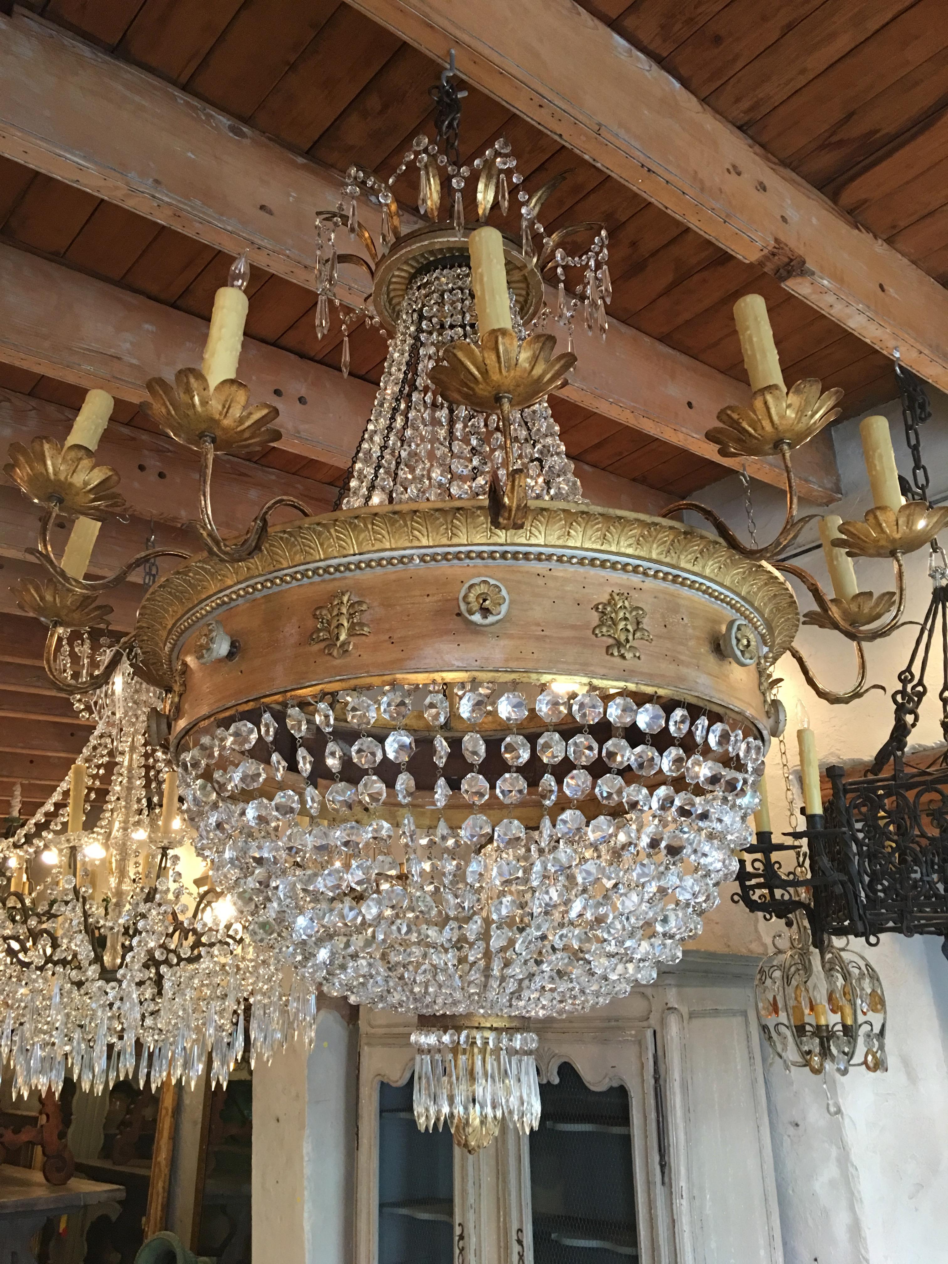 Antique French 19th Century Wood, Bronze and Crystal Empire Chandelier In Good Condition In New Orleans, LA