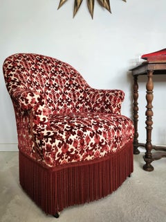 Antique French 19th Napoleon III Toad Armchair In Velvet