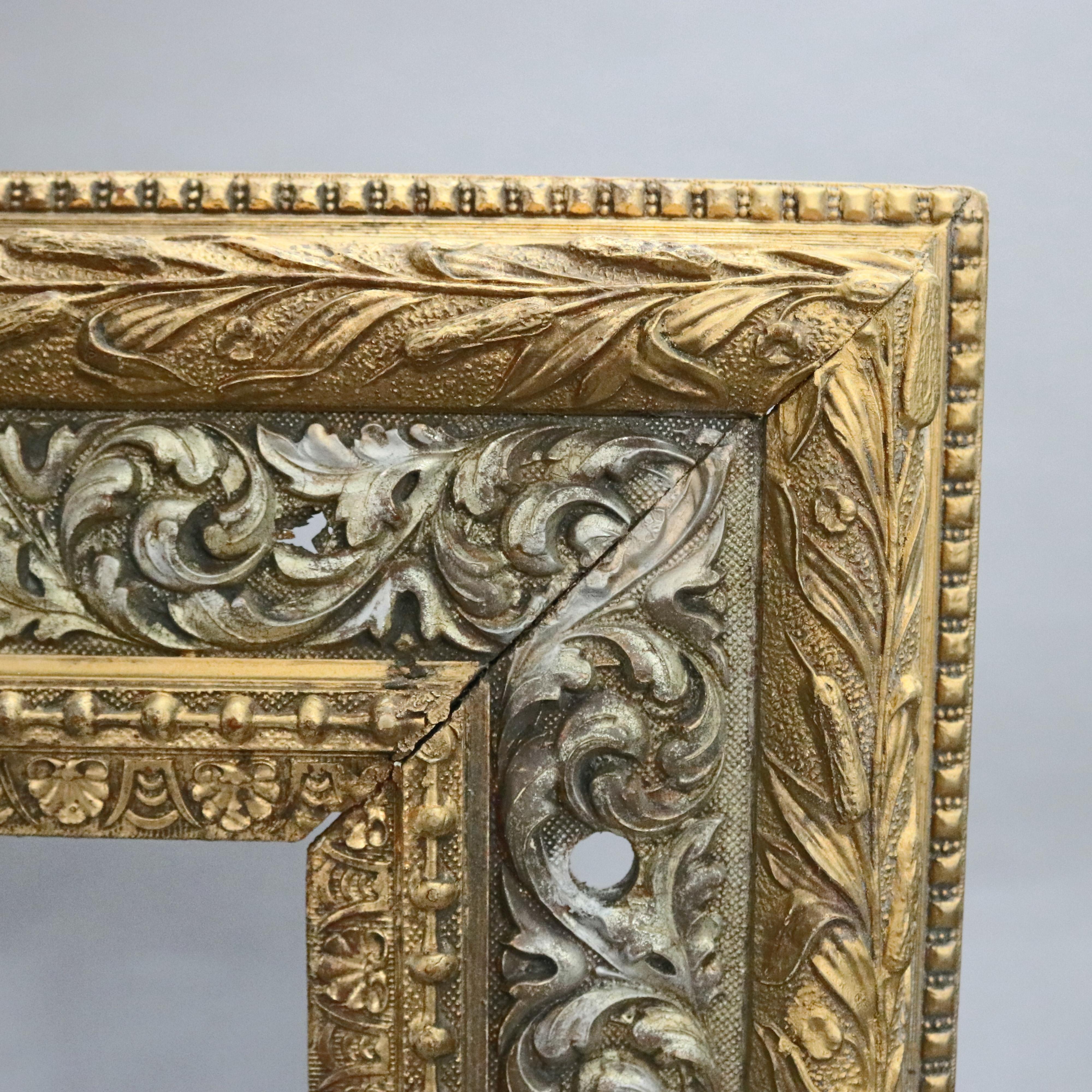 Antique French 1st Finish Silver & Gold Foliate Giltwood Art Frame, circa 1880 In Good Condition In Big Flats, NY