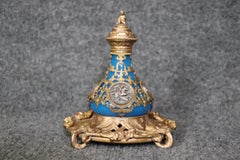 Antique French 2 Piece Blue Opaline and Bronze Ormolu Perfume Bottle