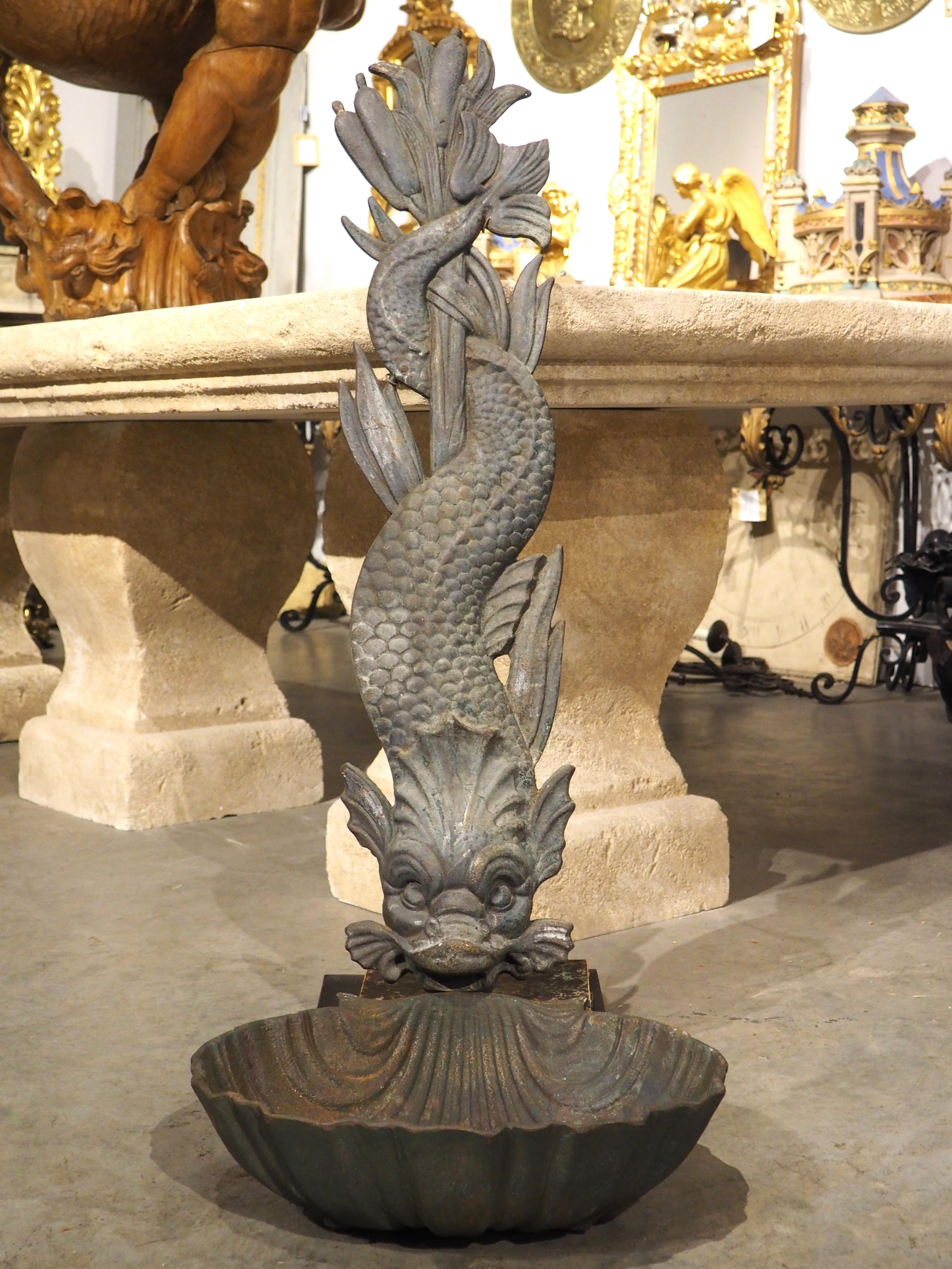 Antique French 2-Piece Cast Iron Dolphin Fountain, Circa 1900 For Sale 12