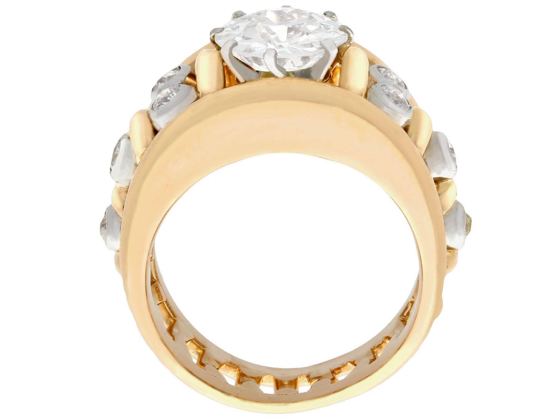 Women's or Men's Antique French 2.00 Carat Diamond Yellow Gold Platinum Set Cocktail Ring For Sale