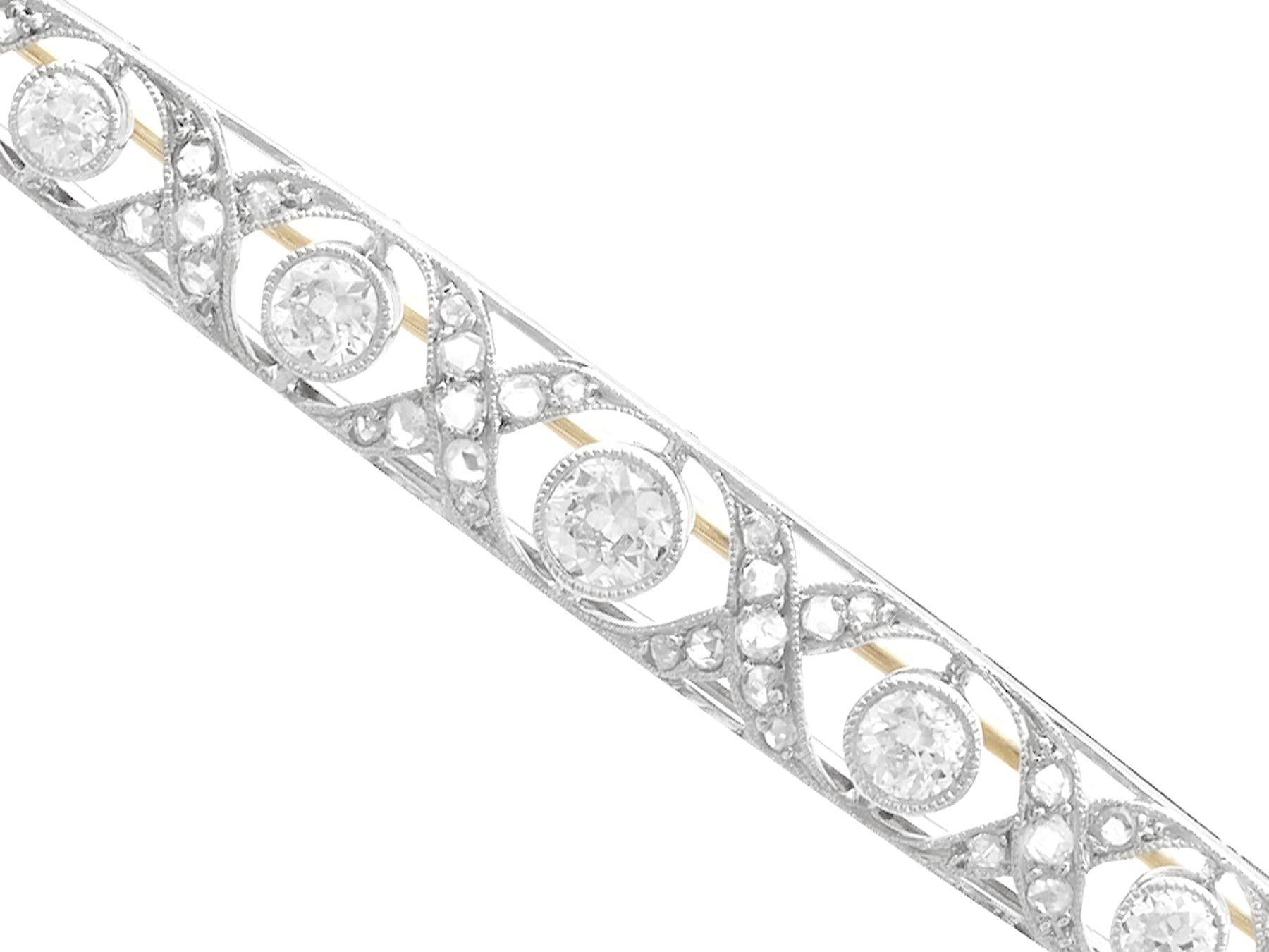 An exceptional, fine and impressive antique French 2.06 carat diamond and platinum brooch; part of our antique jewelry and estate jewelry collections.

This exceptional antique French brooch has been crafted in platinum with an 18k yellow gold