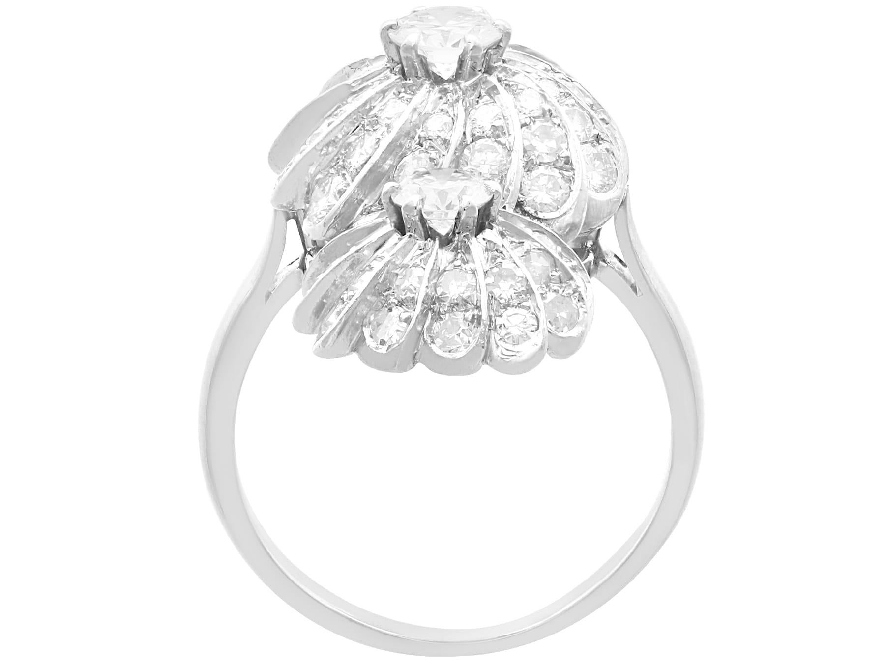 Women's or Men's 1920s French 2.10 Carat Diamond and 18k White Gold Cocktail Ring For Sale