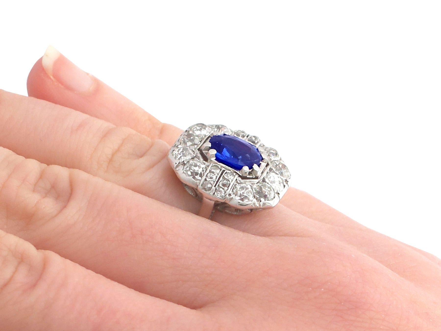 Antique French 2.20 Carat Sapphire and 2.16 Carat Diamond Gold Cluster Ring In Excellent Condition For Sale In Jesmond, Newcastle Upon Tyne