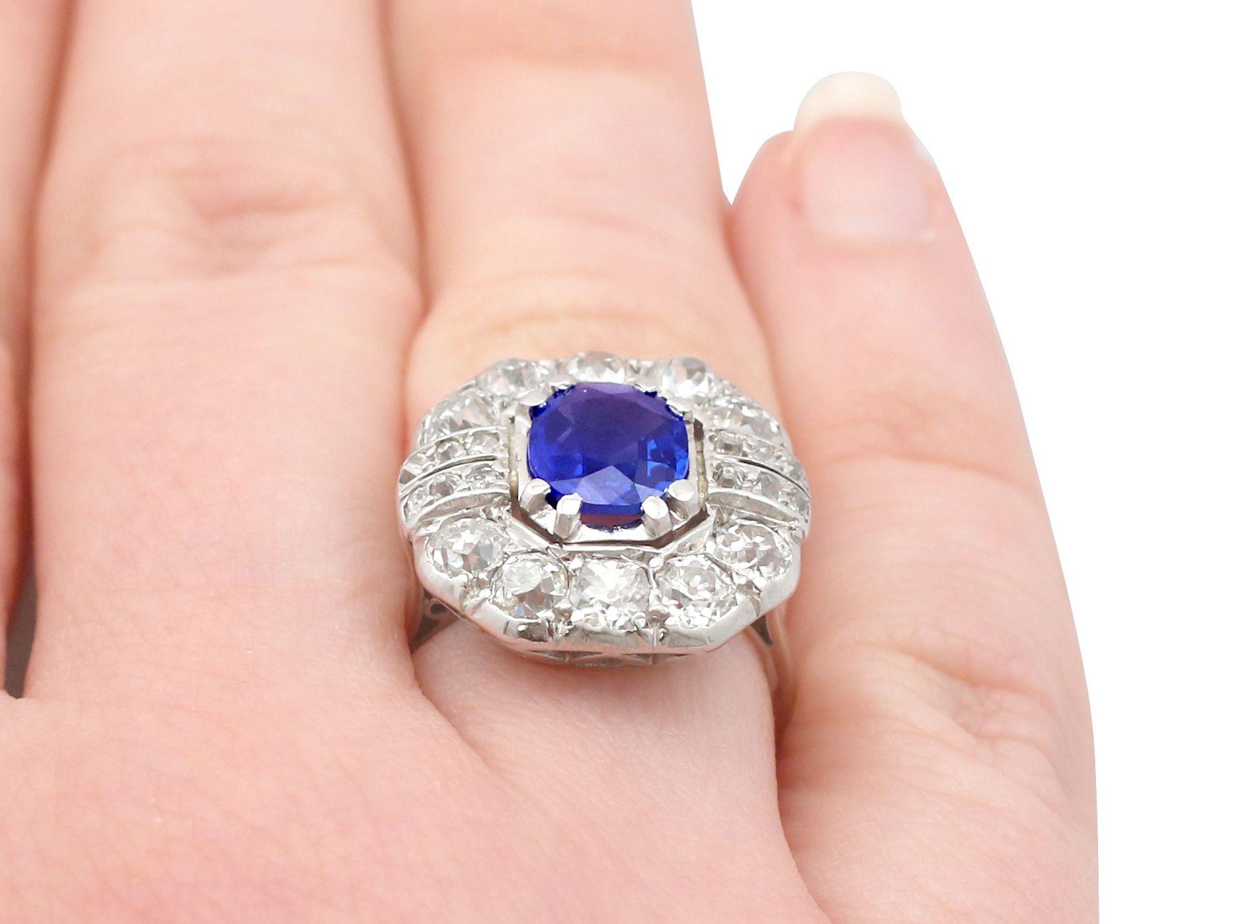 Women's Antique French 2.20 Carat Sapphire and 2.16 Carat Diamond Gold Cluster Ring For Sale