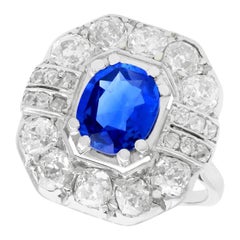 Antique French 2.20 Carat Sapphire and 2.16 Carat Diamond Gold Cluster Ring