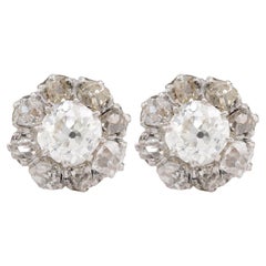 Antique French 2.3 Carat Total Diamond Weight 18K Yellow Gold Stud Earrings