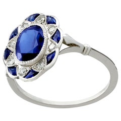 Antique French 2.36 Carat Sapphire and Diamond White Gold Dress Ring