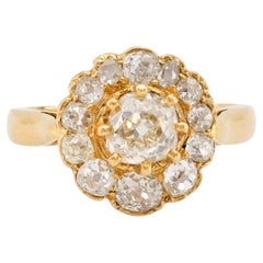 Antique French 2.5 Carat Total Weight Diamond 18K Yellow Gold Cluster Ring