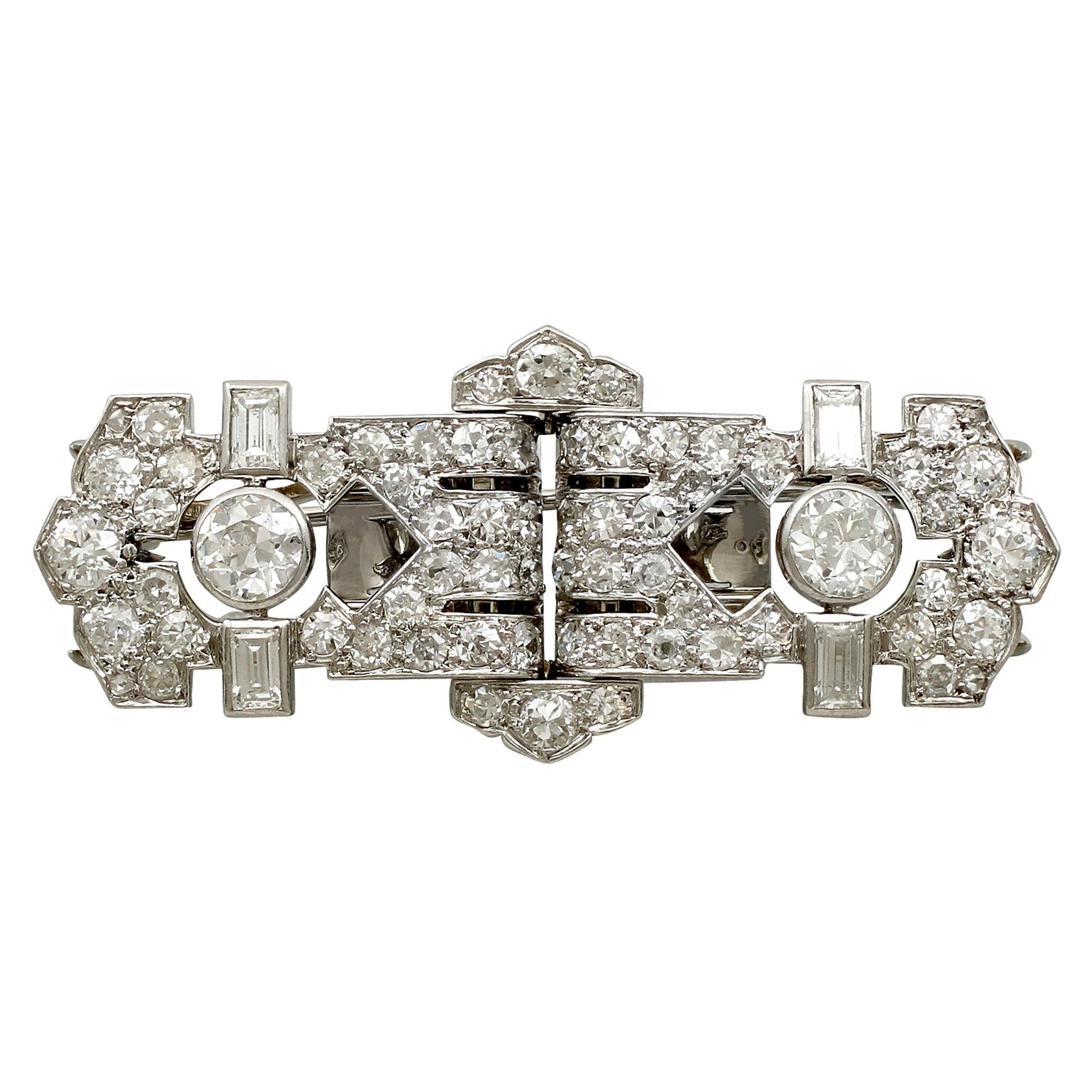 Antique French 2.58 Carat Diamond, Platinum and White Gold Double Clip Brooch