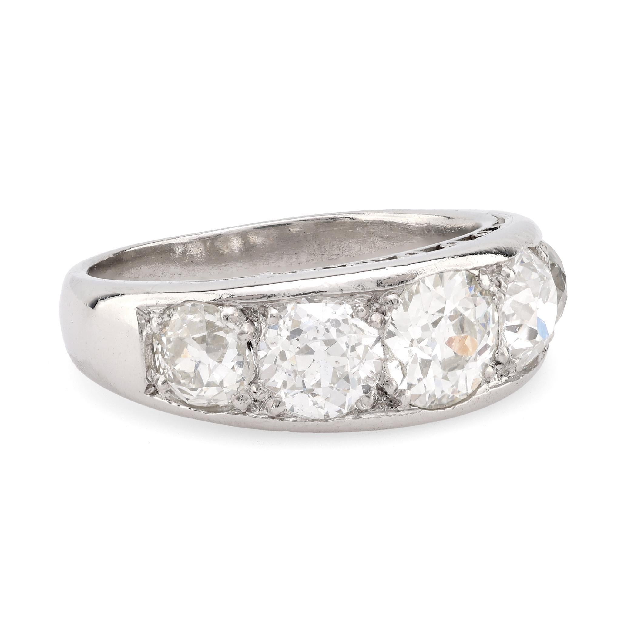 Victorian Antique French 2.6 Carat Total Weight Diamond Platinum Five Stone Band