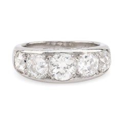 Antique French 2.6 Carat Total Weight Diamond Platinum Five Stone Band