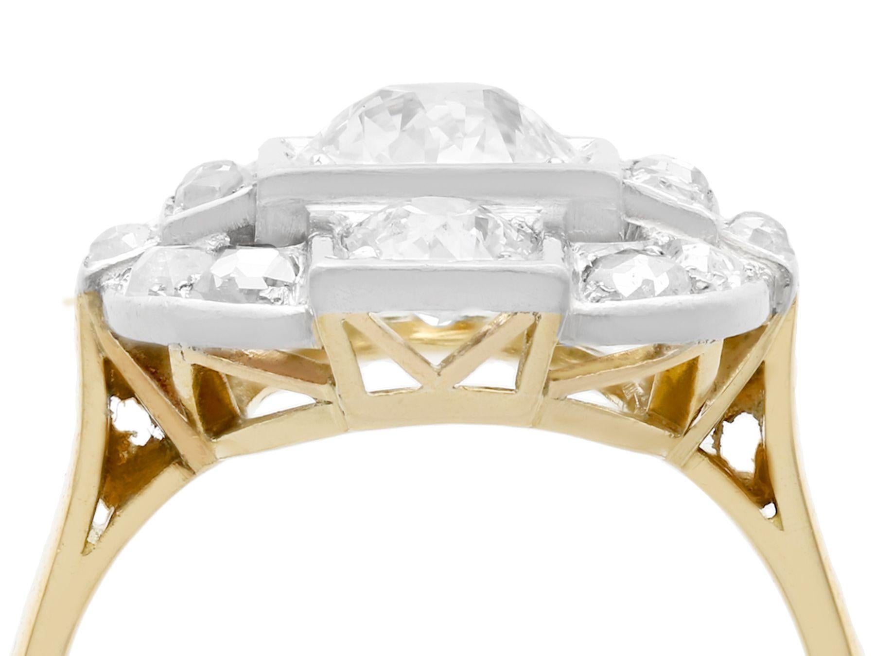 A stunning antique French 2.65 carat diamond and 18 karat yellow gold, platinum set cocktail ring; part of our diverse antique jewelry and estate jewelry collections.

This stunning, fine and impressive antique diamond ring has been crafted in 18k