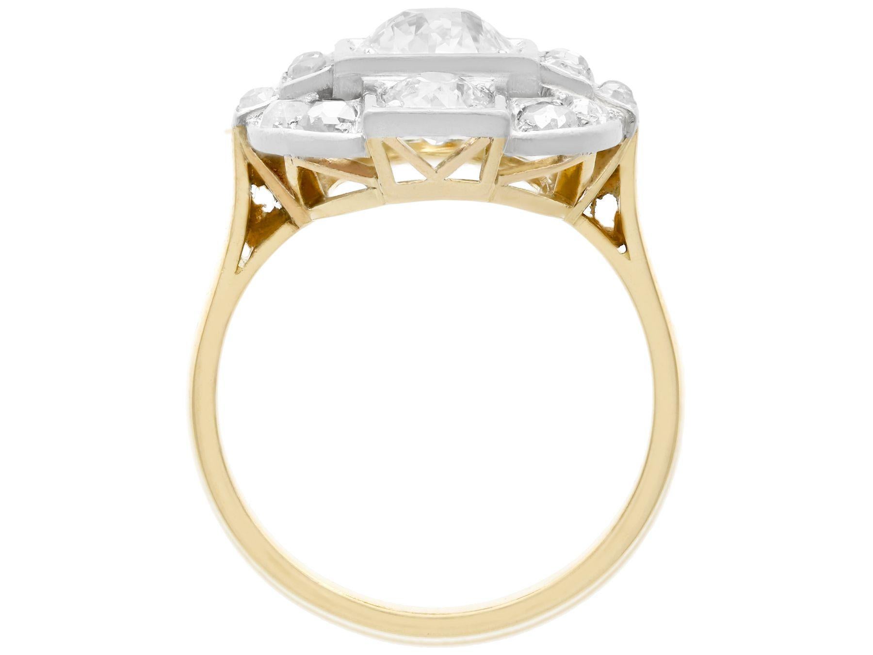 Women's or Men's Antique French 2.65 Carat Diamond and Yellow Gold Platinum Set Cocktail Ring For Sale
