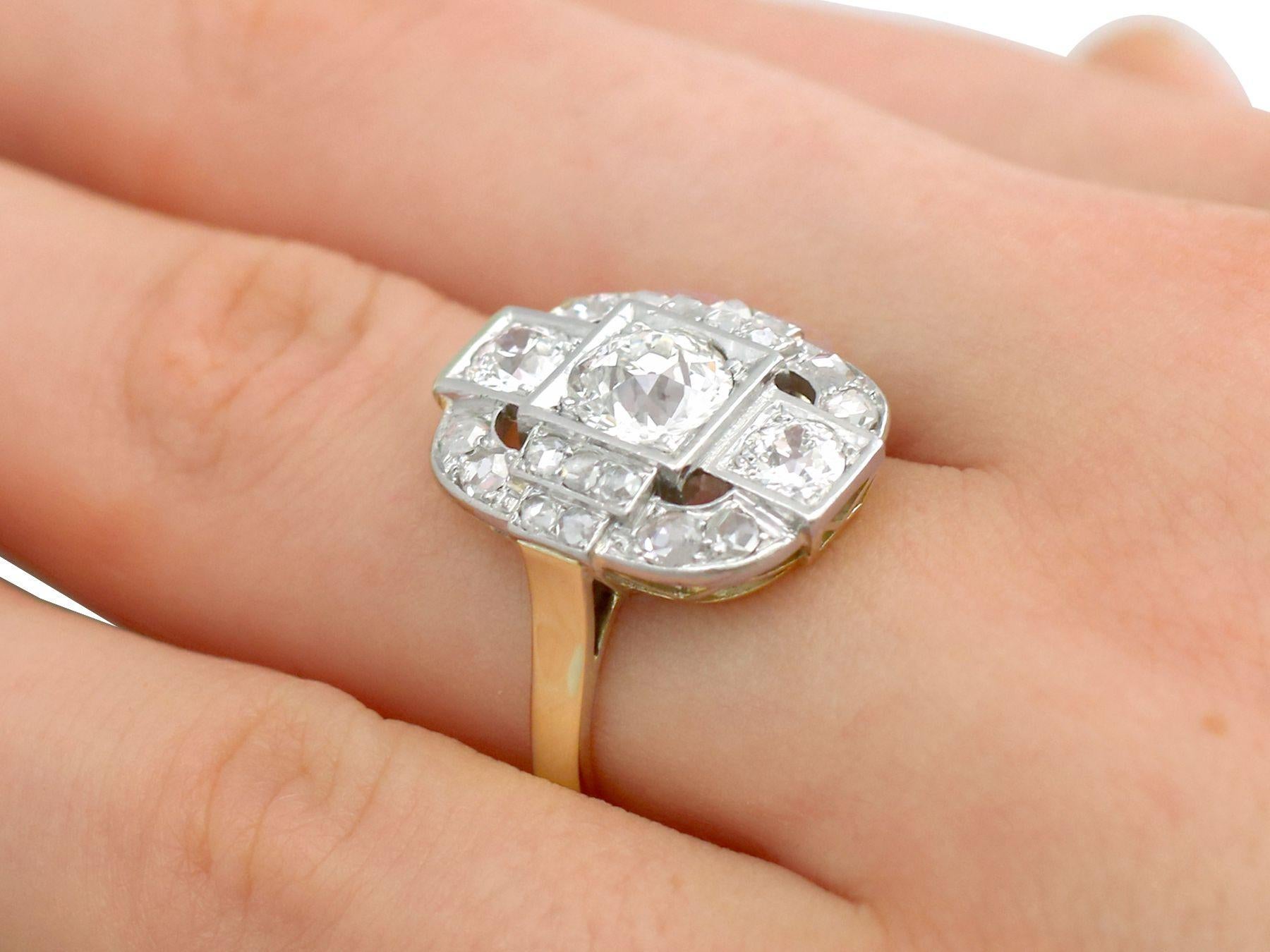 Antique French 2.65 Carat Diamond and Yellow Gold Platinum Set Cocktail Ring For Sale 2