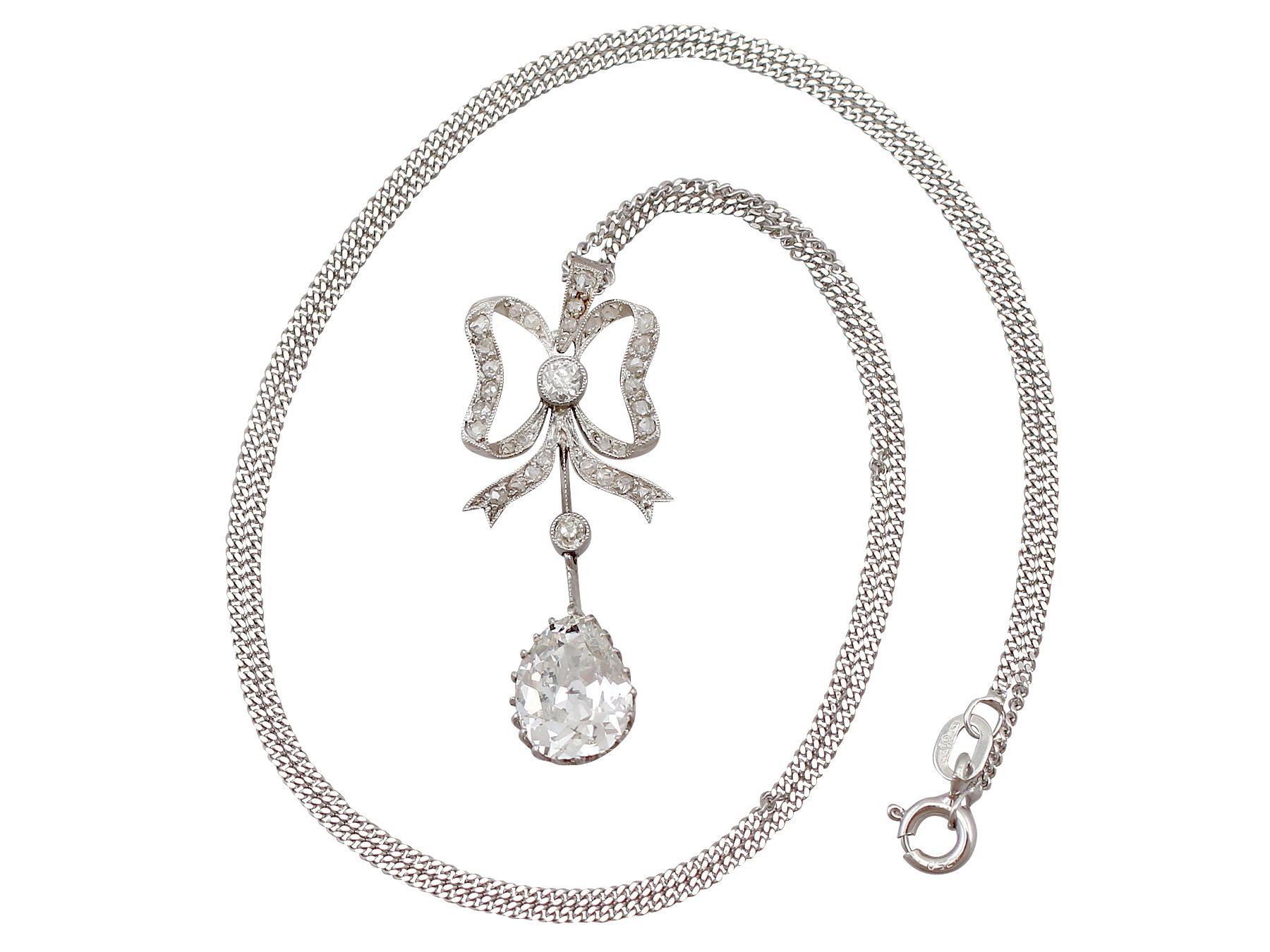 Pear Cut Antique French 2.69 Carat Diamond and Platinum Pendant