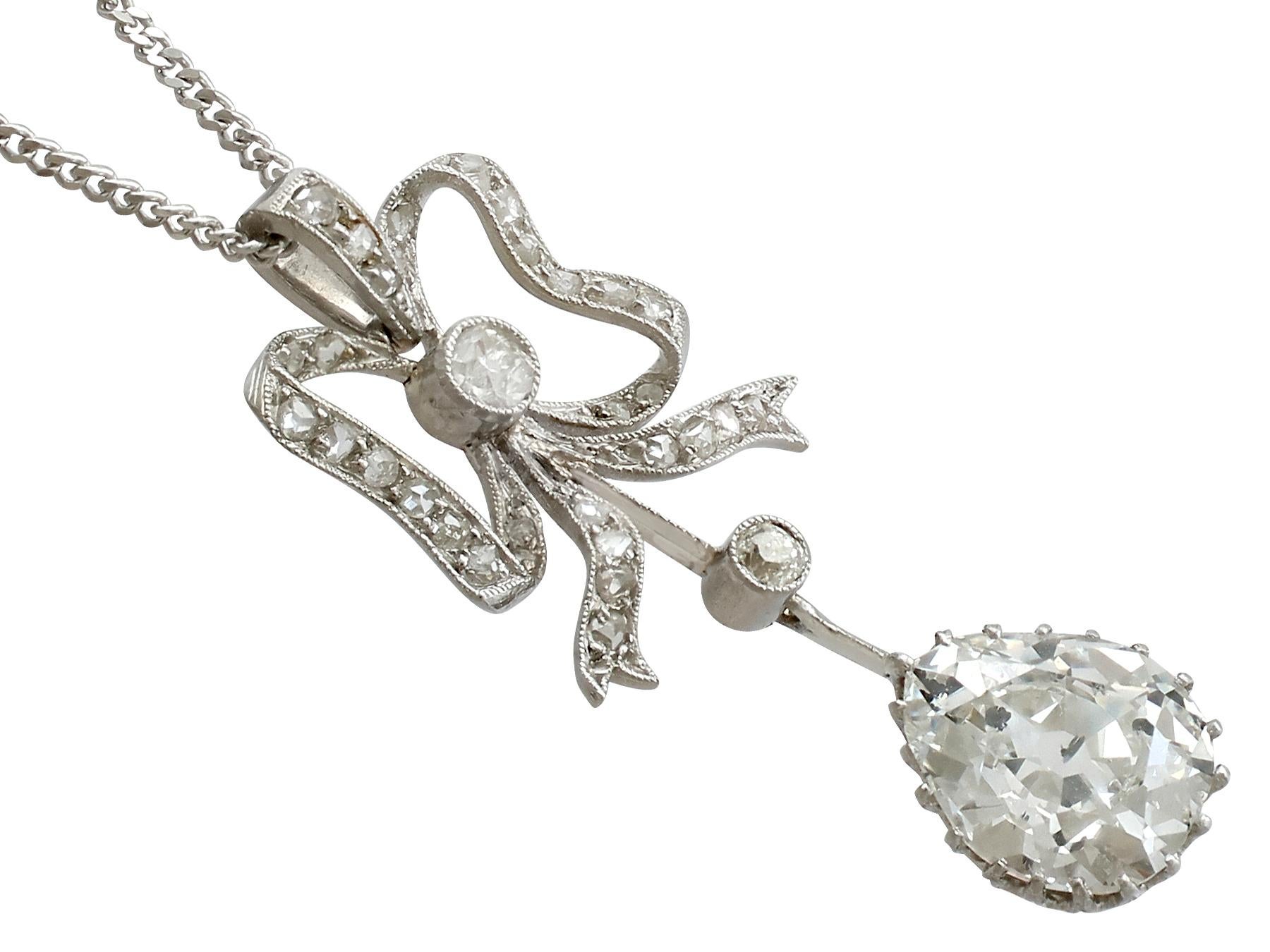 Antique French 2.69 Carat Diamond and Platinum Pendant In Excellent Condition In Jesmond, Newcastle Upon Tyne