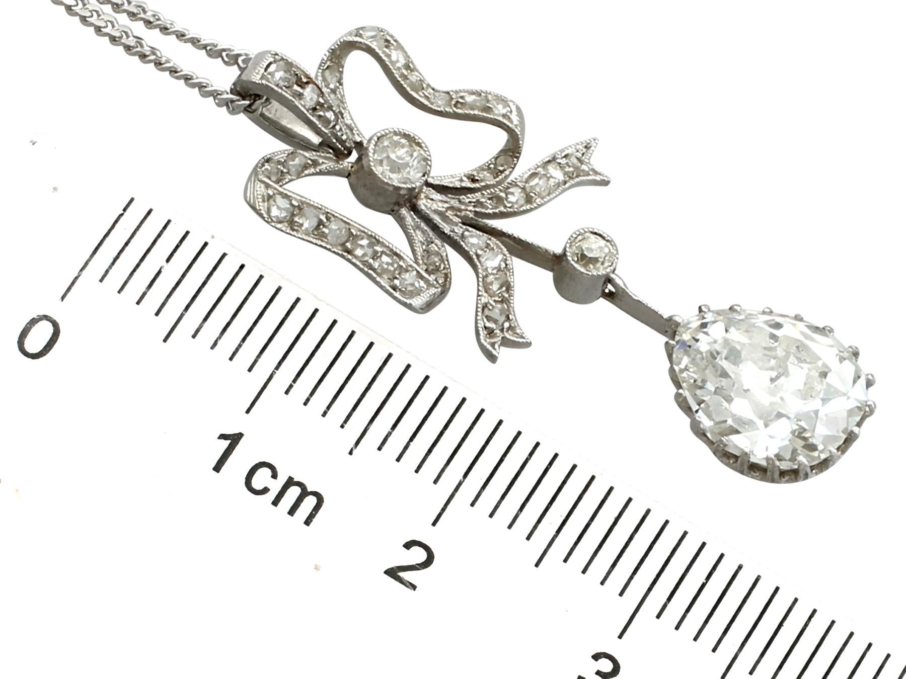 Antique French 2.69 Carat Diamond and Platinum Pendant 2