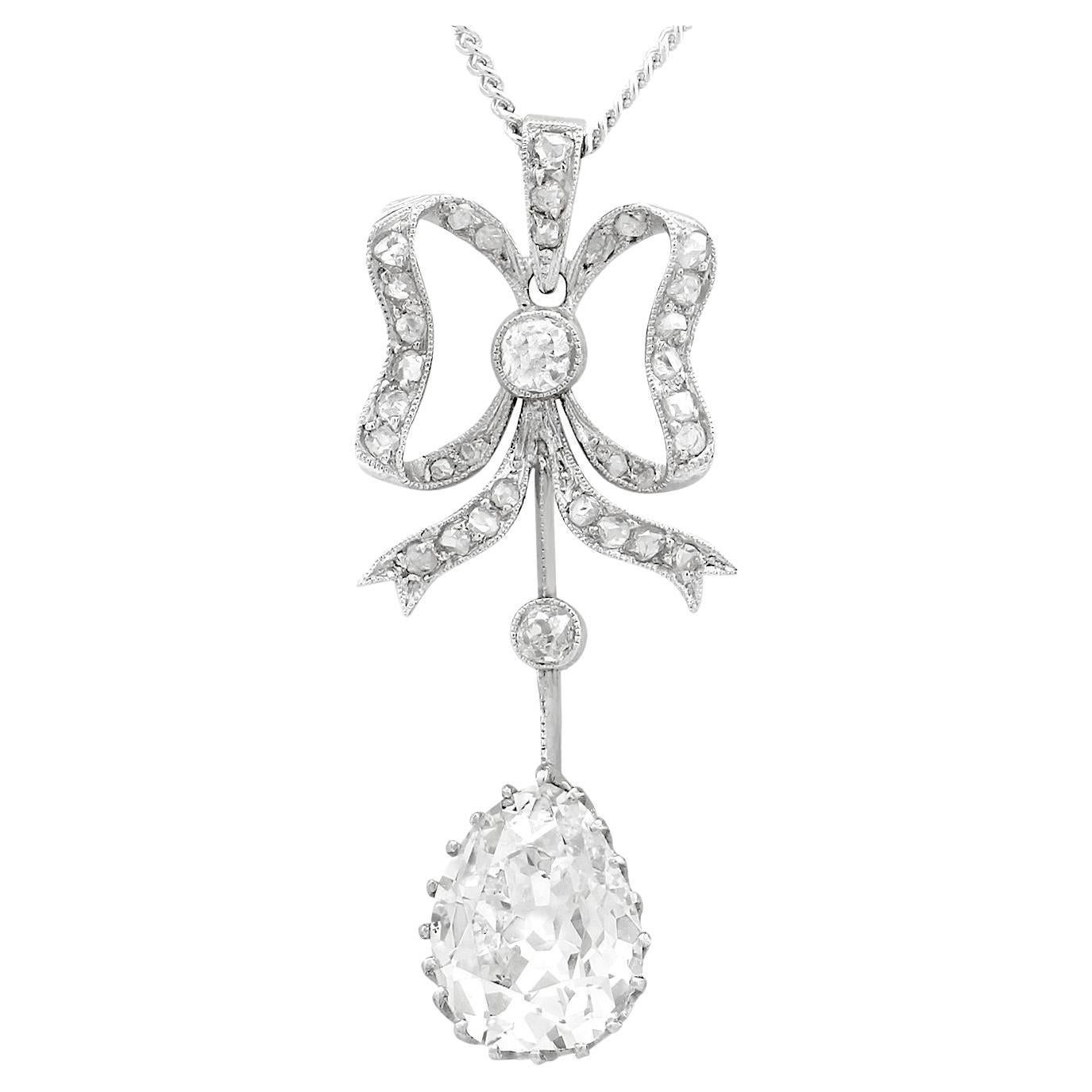 Antique French 2.69 Carat Diamond and Platinum Pendant For Sale