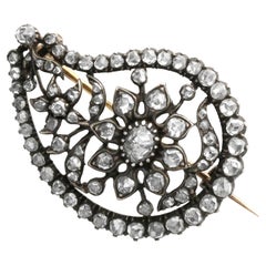 Antique French 2.84 Carat Diamond and 9k Yellow Gold Leaf Brooch