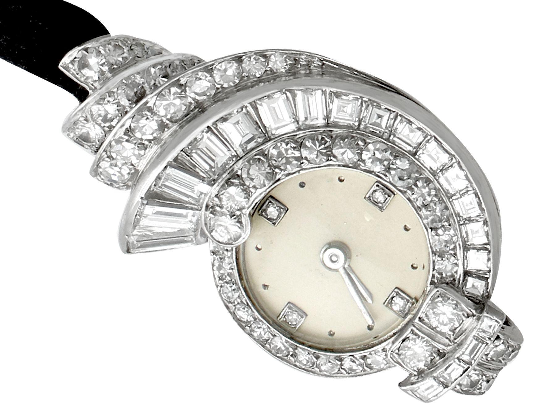 Art Deco Antique French 3.07 Carat Diamond Cocktail Watch in Platinum