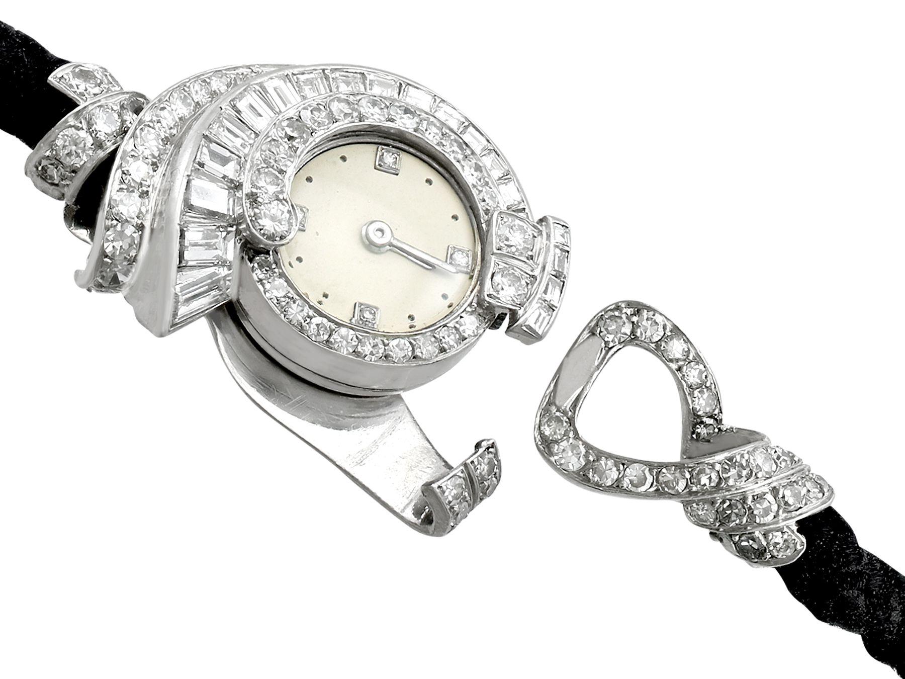 Women's Antique French 3.07 Carat Diamond Cocktail Watch in Platinum