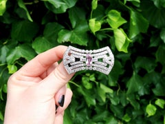 Antique French 3.08 Carat Pink Topaz and 7.02 Carat Diamond and Platinum Brooch