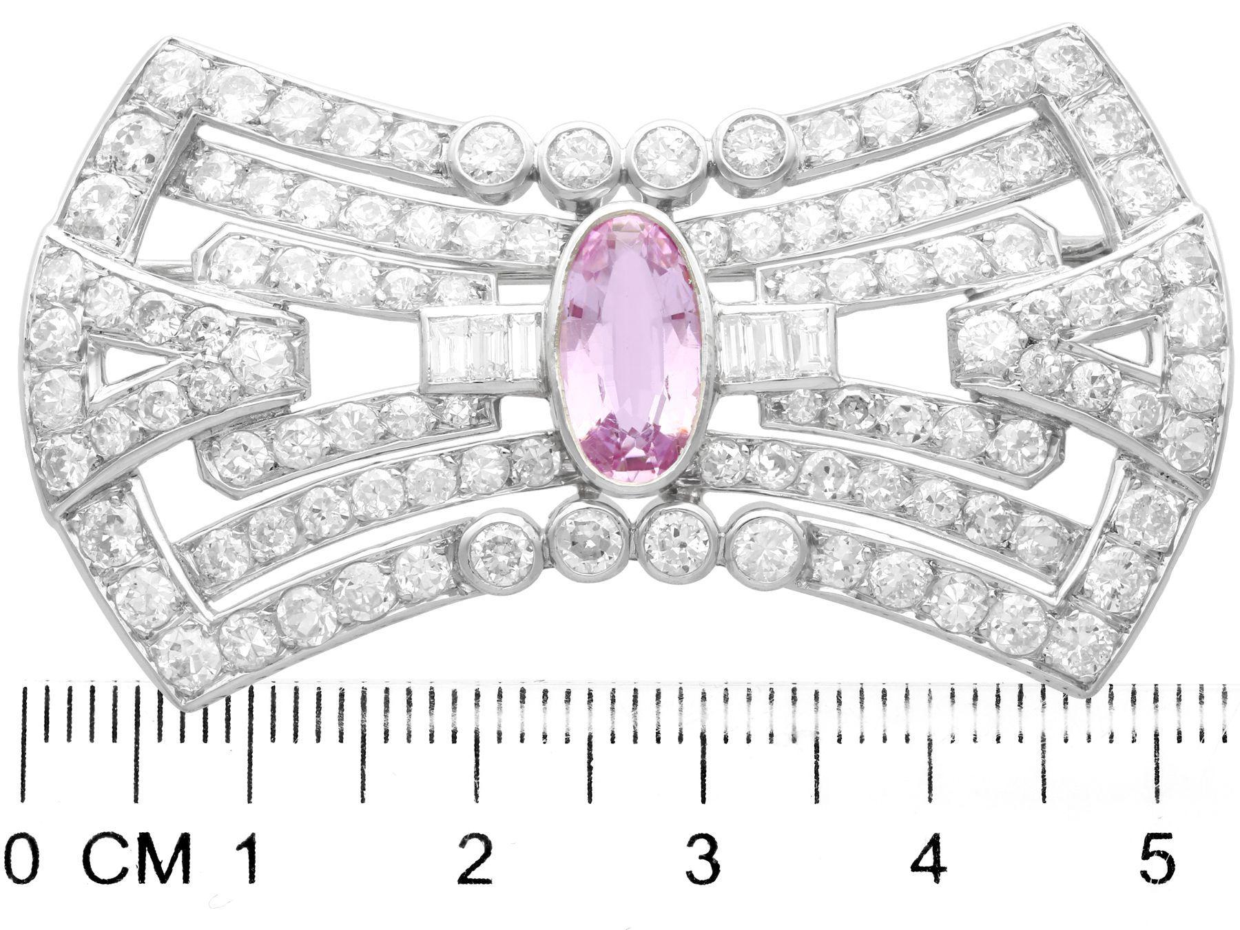 Antique French 3.08 Carat Pink Topaz and 7.02 Carat Diamond and Platinum Brooch For Sale 2