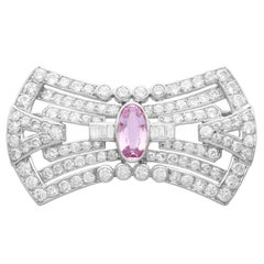 Antique French 3.08 Carat Pink Topaz and 7.02 Carat Diamond and Platinum Brooch