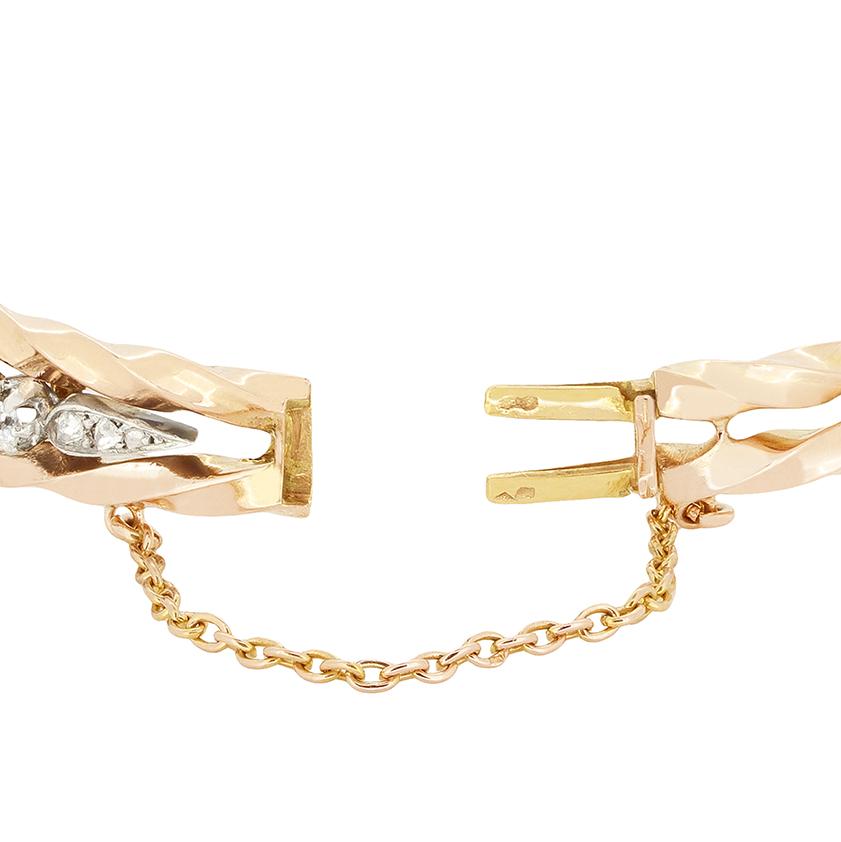 Brazalete francés antiguo de zafiro y diamantes de 3,40 ct, c.1900 Corte oval en venta