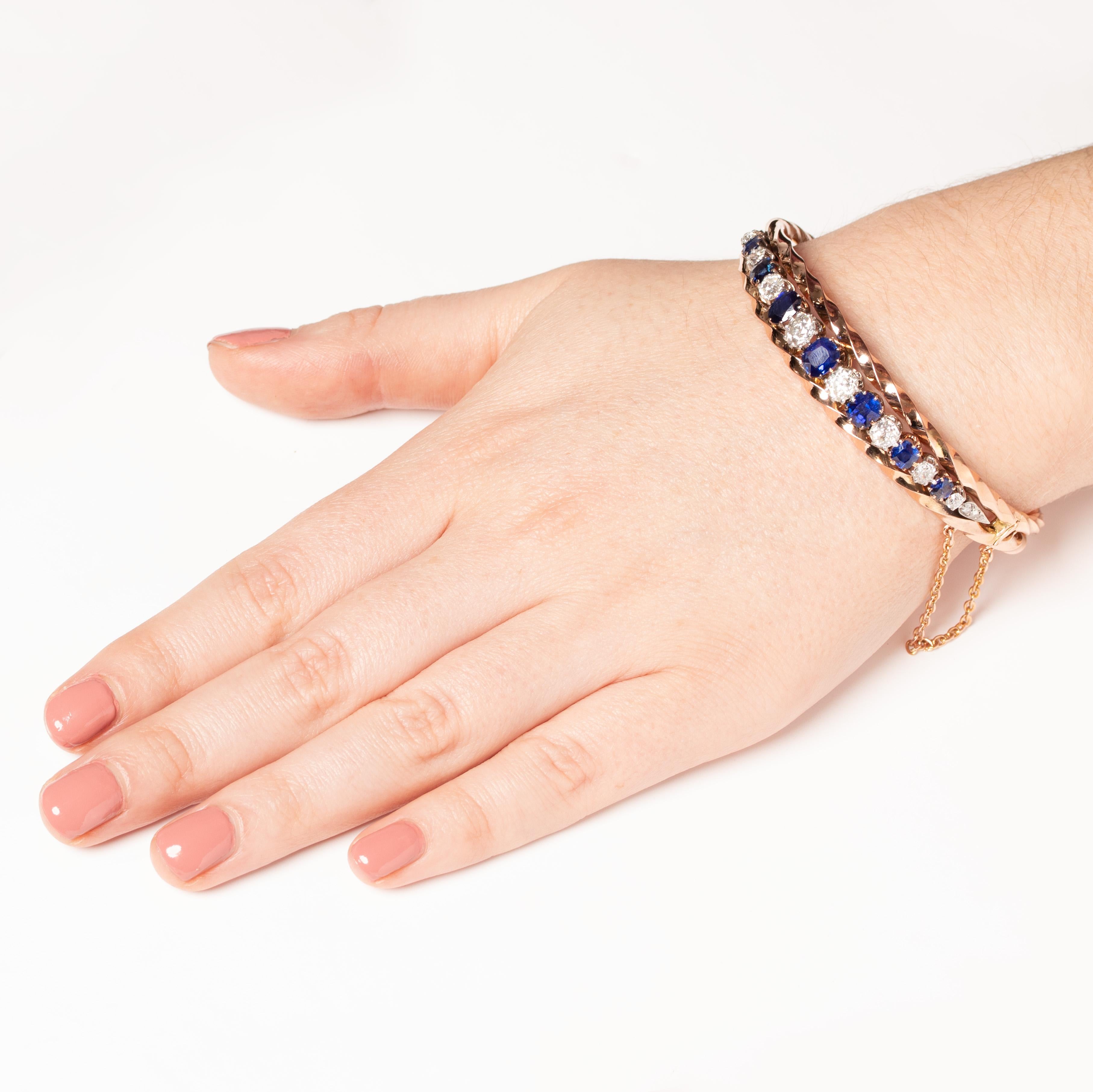 Brazalete francés antiguo de zafiro y diamantes de 3,40 ct, c.1900 en Bueno estado para la venta en London, GB