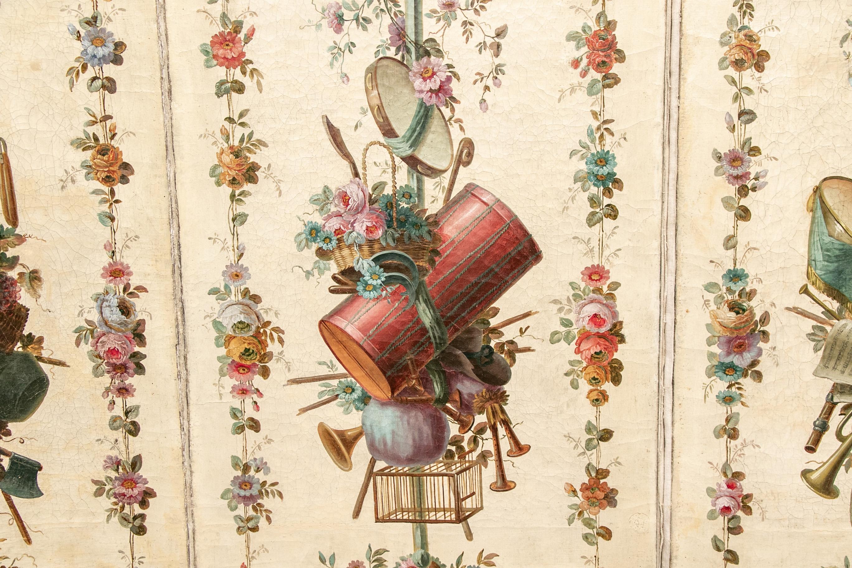 Antique French 4 Panel  19th Century Painted Screen 12