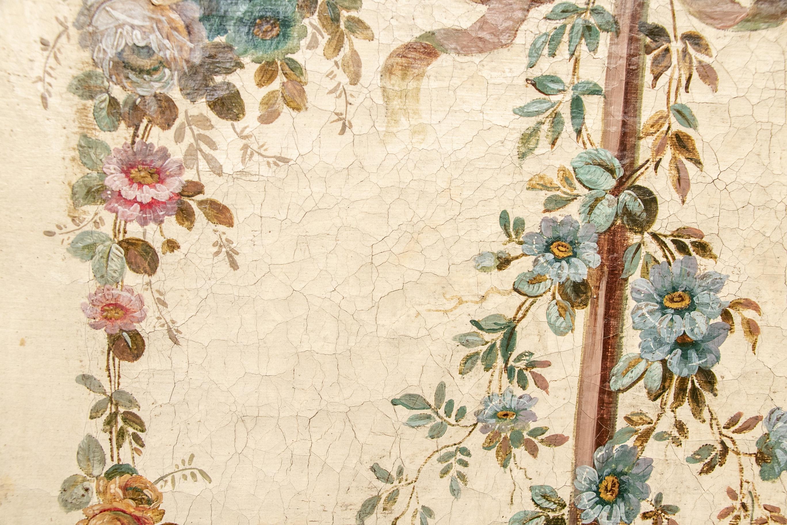 Antique French 4 Panel  19th Century Painted Screen 1