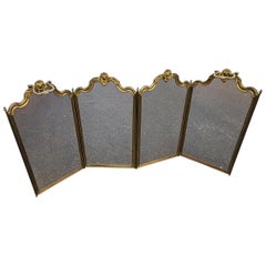 Antique French 4 Panel Brass Ornate Fireplace Screen, Circa 1890s