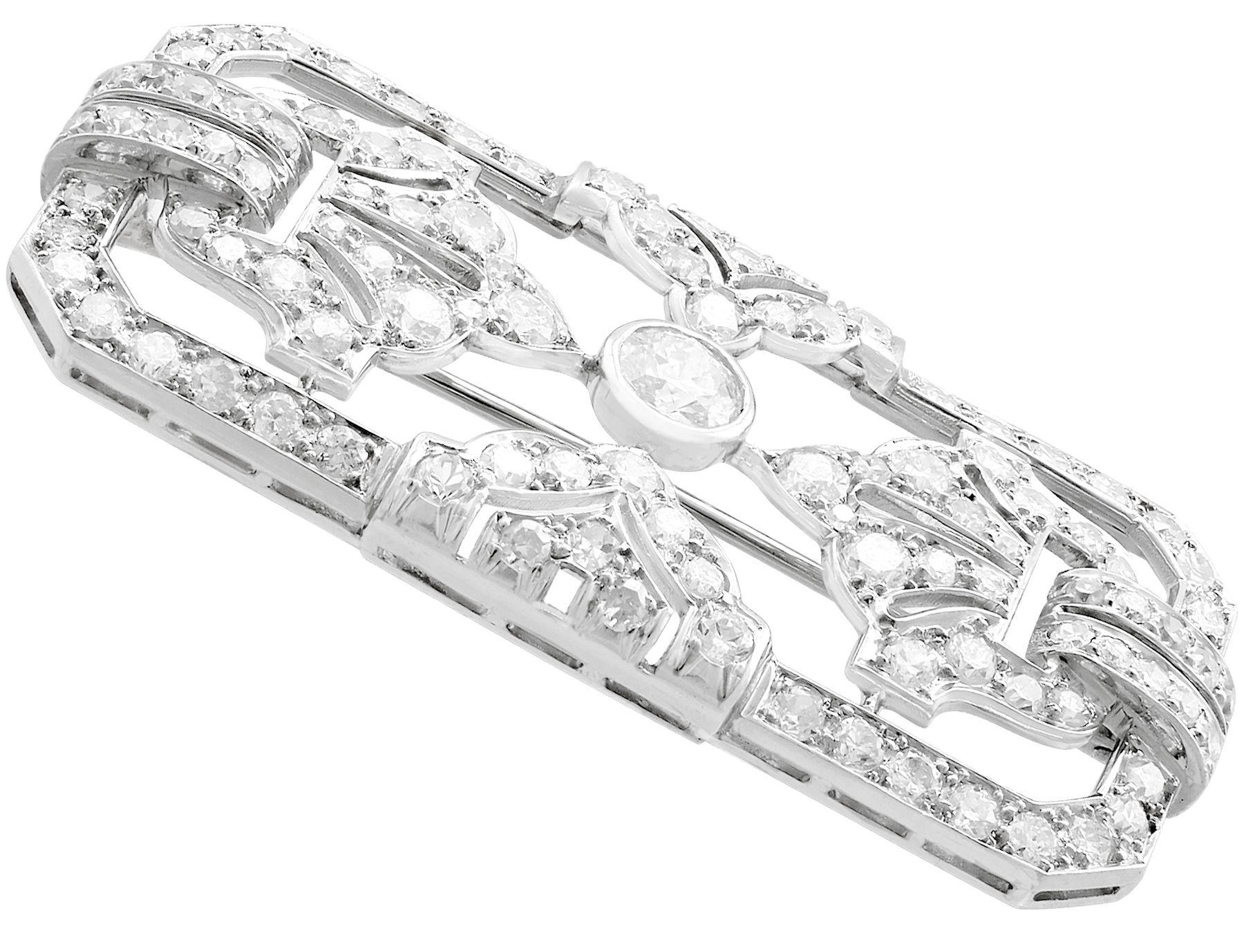 Round Cut Antique French 4.53 Carat Diamond and Platinum Brooch For Sale