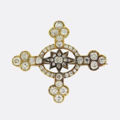 Antique French 5.00 Carat Diamond Star Cross Brooch