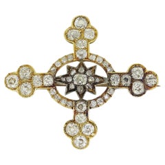 Antique French 5.00 Carat Diamond Star Cross Brooch