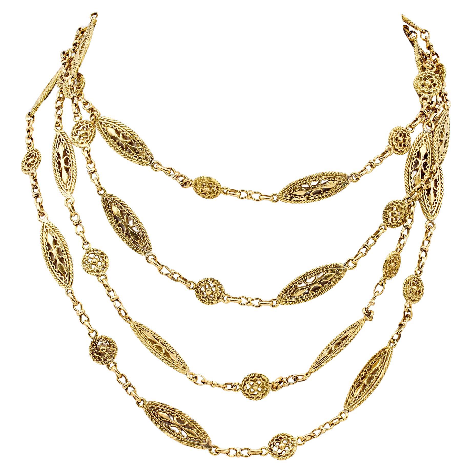 Retro French 48 ½ Inch 18k Rose Gold Fancy Link Chain Necklace For Sale ...