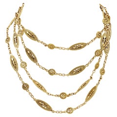 Antique French 57 ½ Inch 18k Yellow Gold Fancy Link Chain