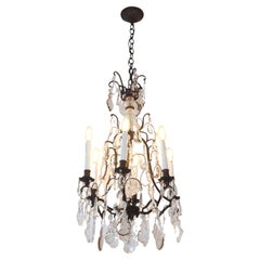 Antique French 6 Arm Bronze & Crystal Chandelier