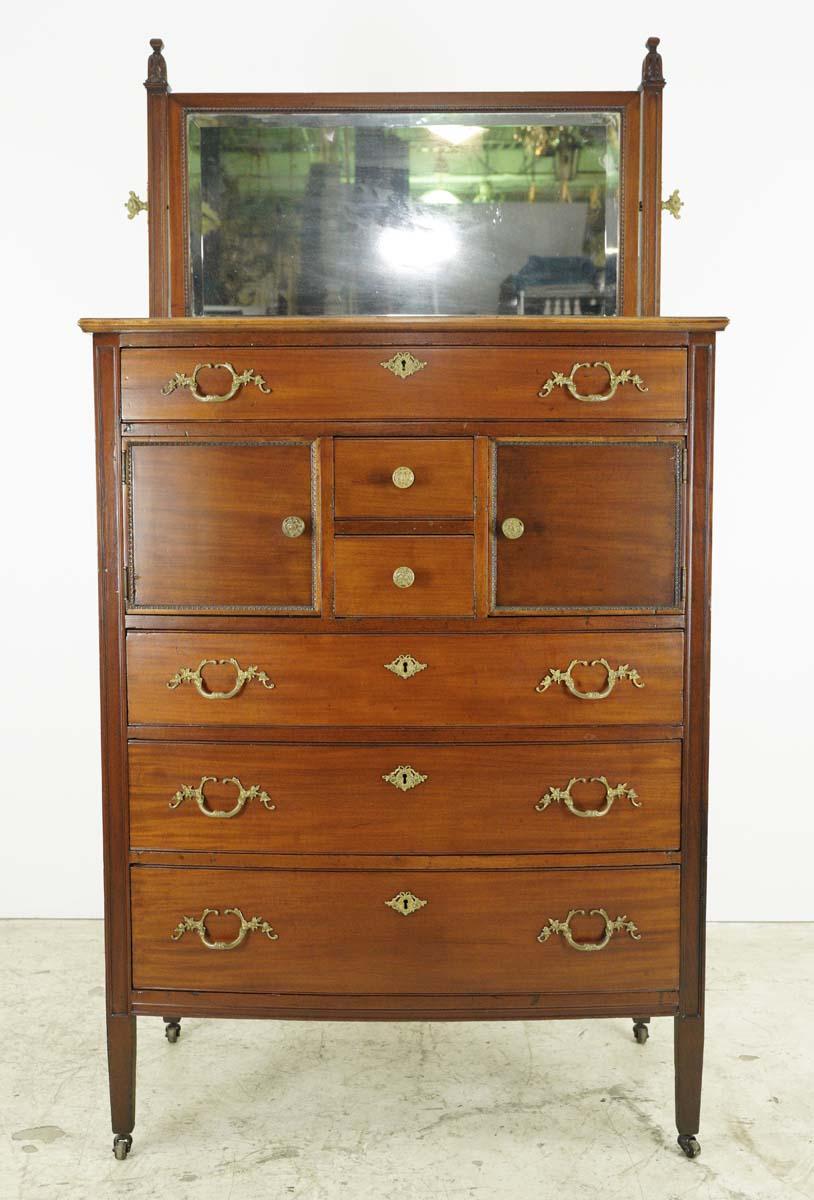 20th Century Antique French 6 Drawer Bedroom Dresser Mirror Adjustable For Sale