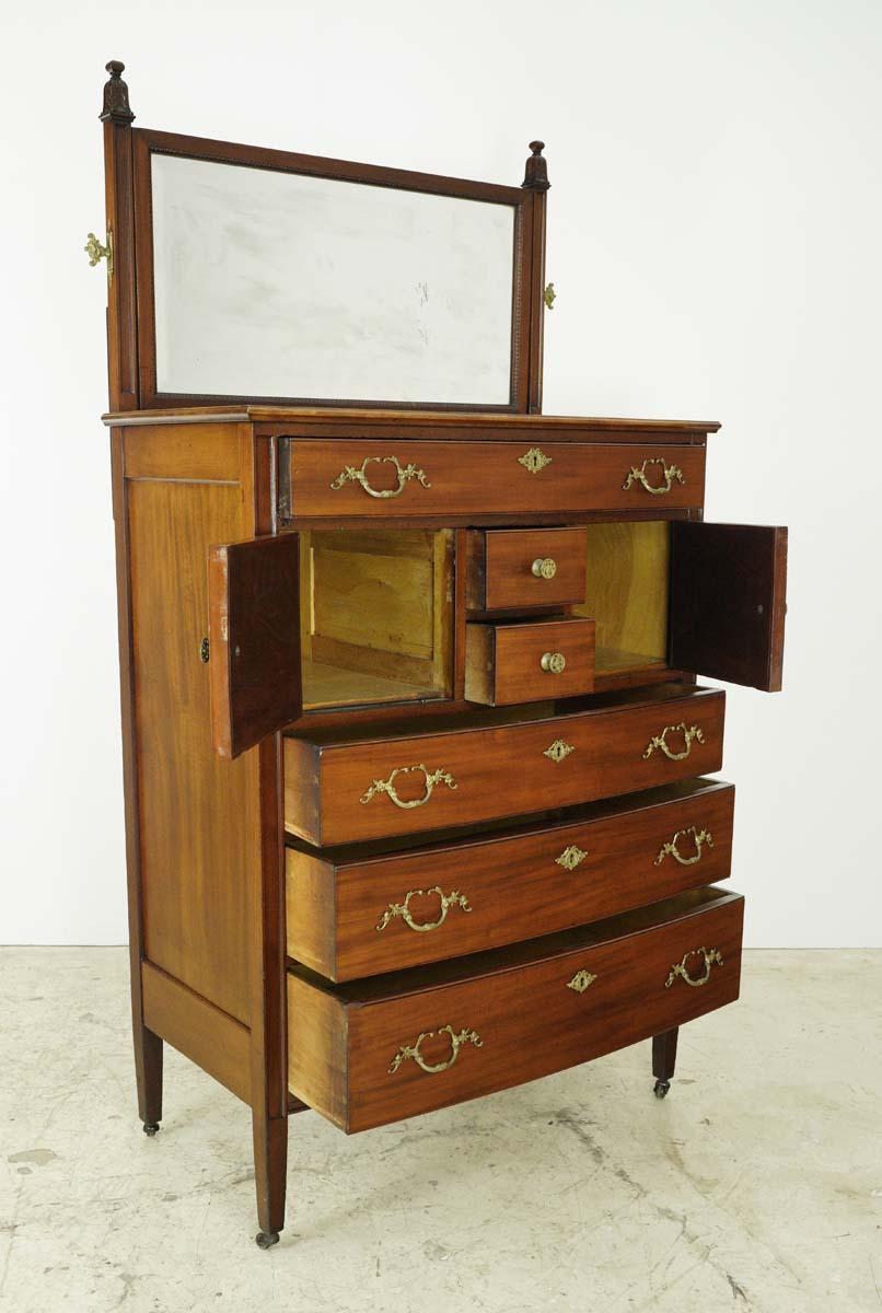 Antique French 6 Drawer Bedroom Dresser Mirror Adjustable For Sale 2