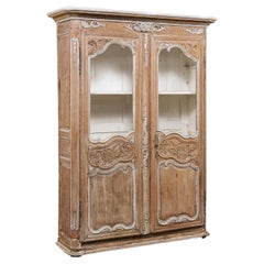 Antique French Tall Storage & Display Cabinet w/ Beautiful Foliage Carvings