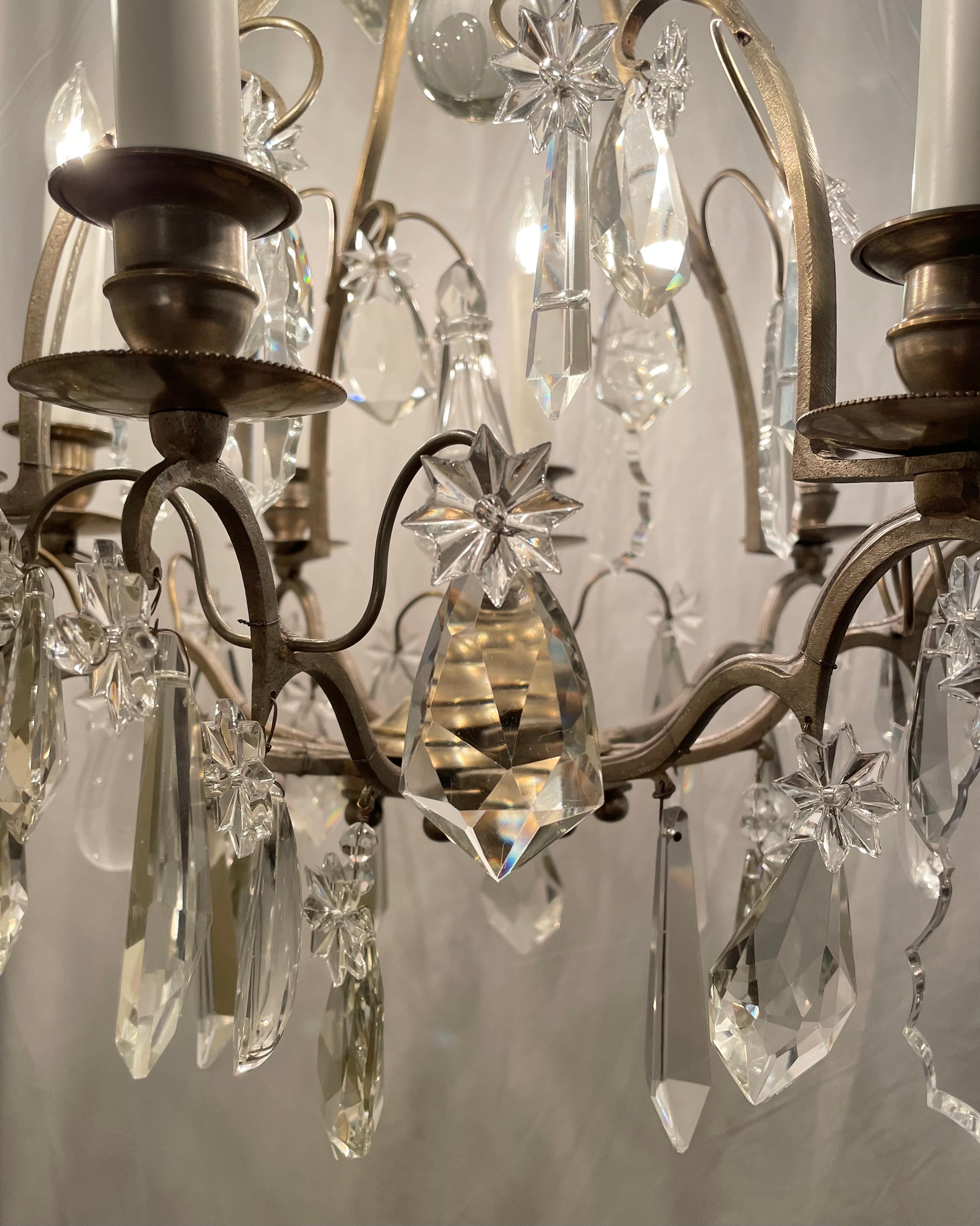 Antique French 8 Light Bronze and Crystal Chandelier, circa 1890-1910.