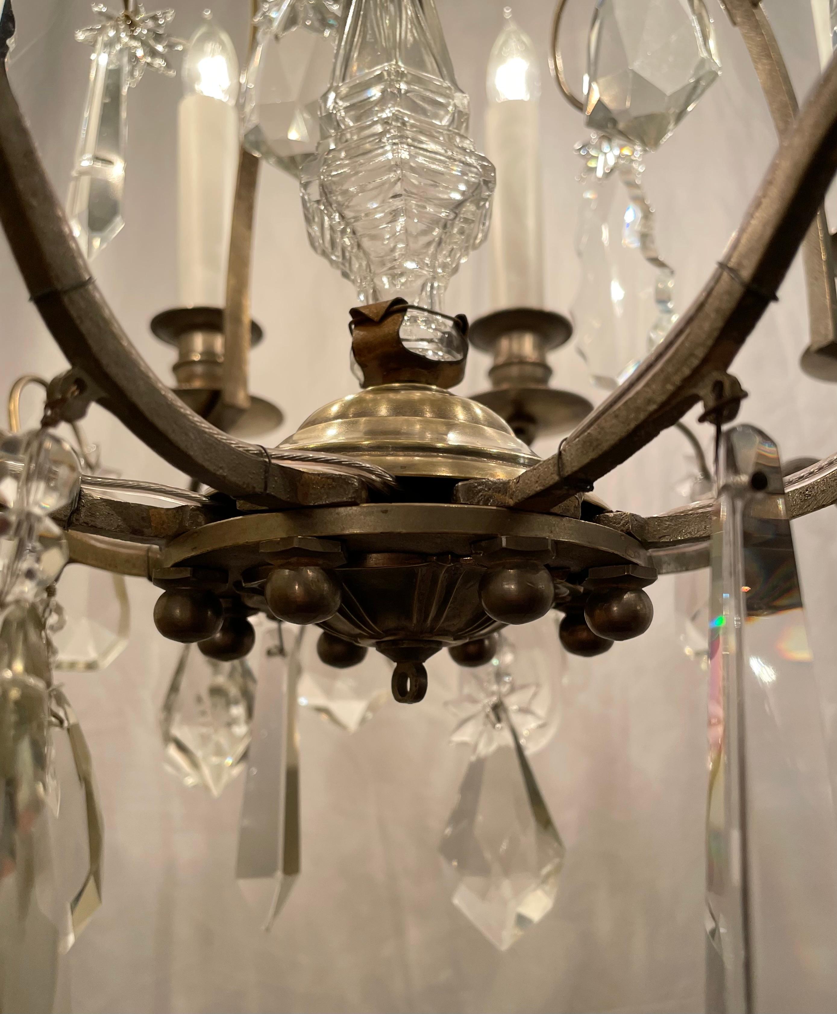 Antique French 8 Light Bronze and Crystal Chandelier, circa 1890-1910 In Good Condition For Sale In New Orleans, LA